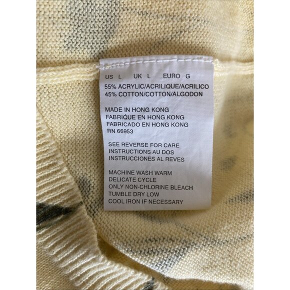 Leslie Fay Floral Cardigan Sweater Granny Cottagecore 80s Yellow Hong Kong Sz L - Picture 9 of 9